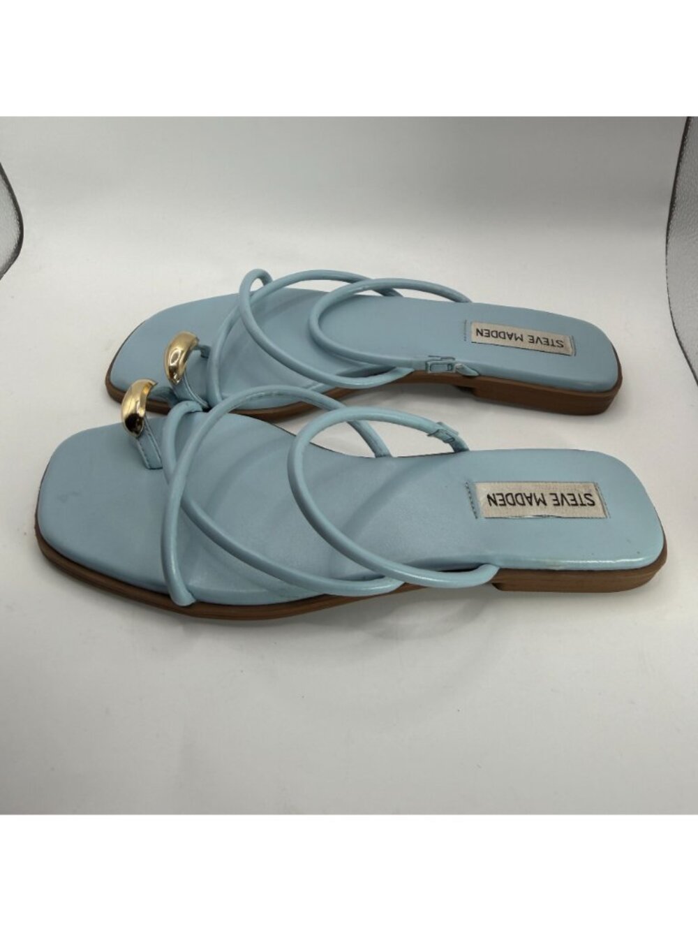 Steve Madden Light Blue Strappy Sandals With Gold Accent Square Toe Size 8.5M Pr - Picture 3 of 7